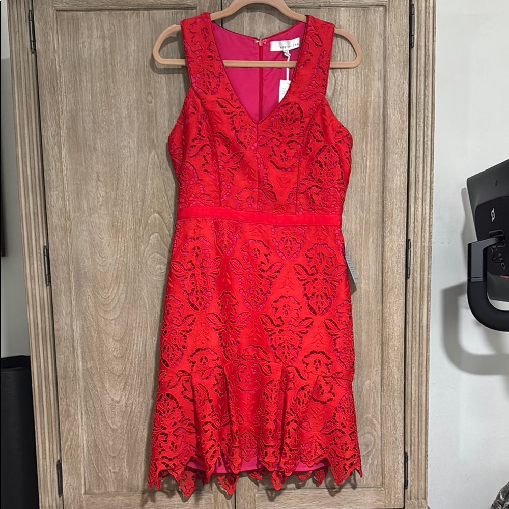 Adelyn Rae Vibrant Red Lace Mini Dress